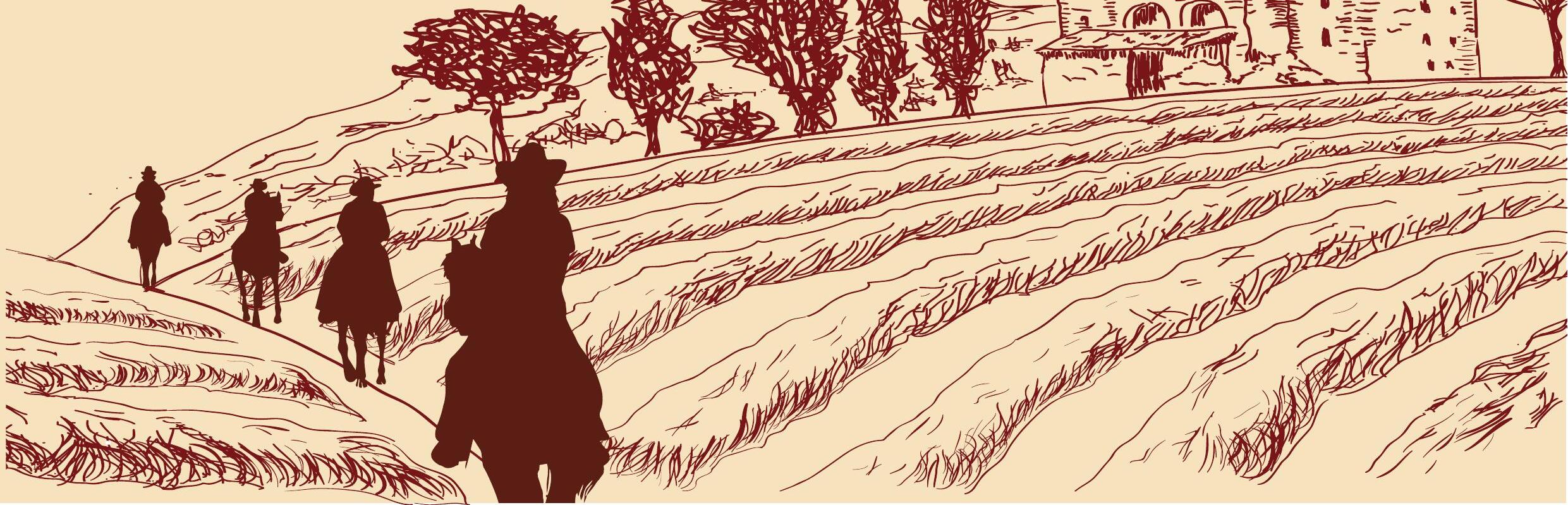 Ilustração de tropeiros a cavalo pelo interior do Brasil
